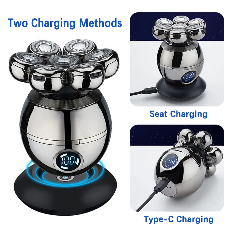 Afeitadora eléctrica 7D, cortadora flotante, Base de cabezal, cortadora de barba portátil para hombres, maquinilla de afeitar eléctrica con cabezal calvo recargable