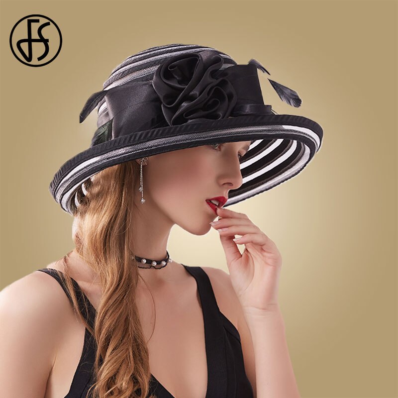 Fs sort bred skygge fedoras hatte kirkekasketter sommer kvinder hat stor blomst hvide solhatte foldbare