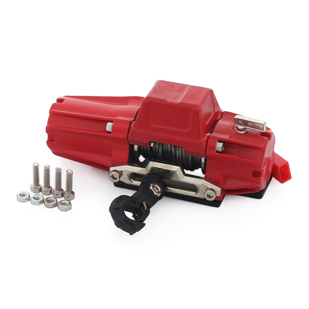 Cabrestante eléctrico de Metal para coche teledirigido, sistema de control remoto inalámbrico para 1/8, 1/10, TRX4, Axial, SCX10, D90, CC01, AXI03007: Rojo