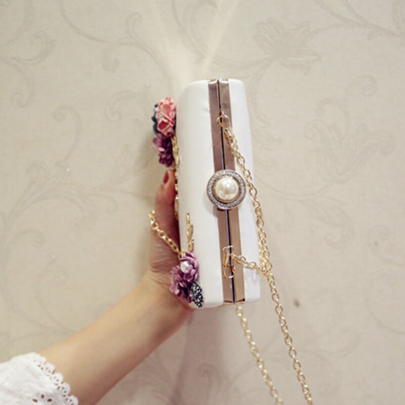 Dames leren avondtas, diner, feest, bruiloft, bloemen clutch (wit)