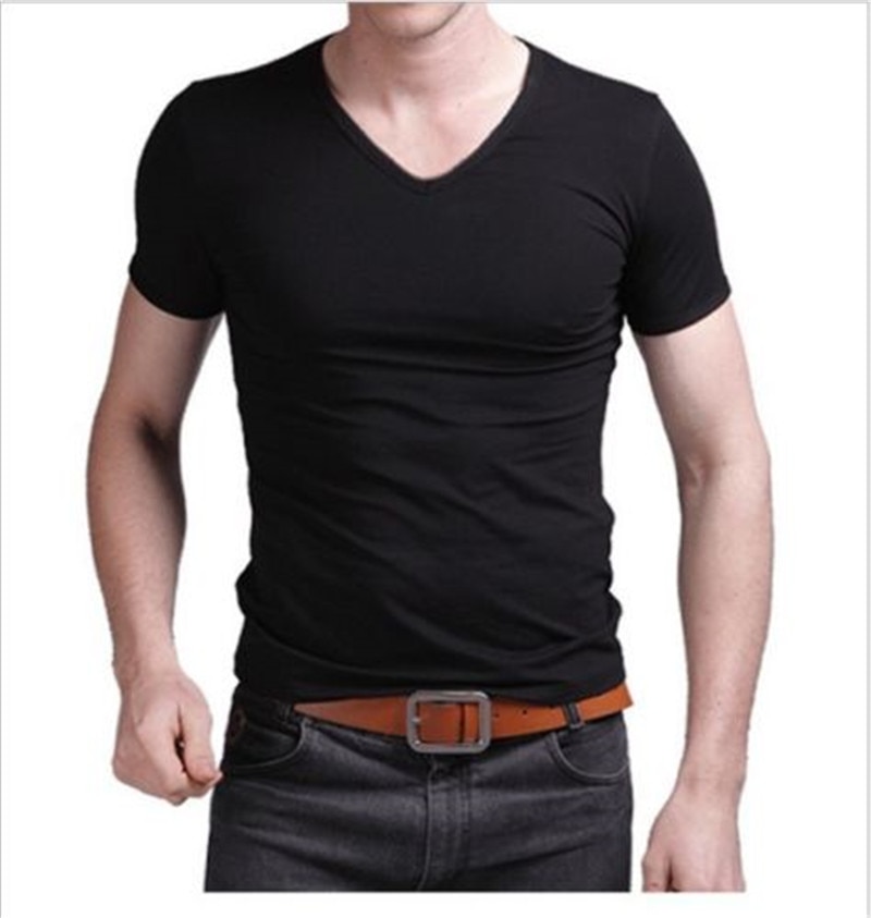 Sommer t-shirt i bomuld til mænd afslappet kortærmet t-shirt med v-udskæring sort hvid plus størrelse m-xl toppe med v-udskæring t-shirt slim fit