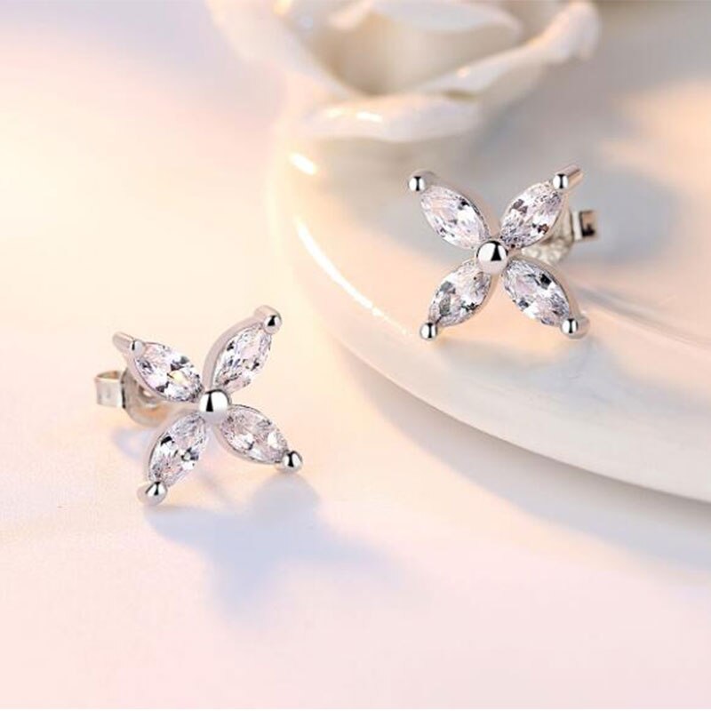 Anenjery argent couleur chanceux feuilles glace flocons de neige boucles d'oreilles pour femmes bijoux de mariage Oorbellen Brincos S-E538