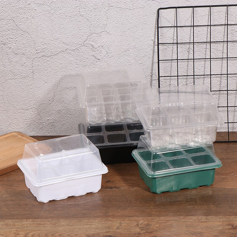 Kwekerijpotten, plantenbak, kweekbak met koepel en bodem, tuinkweekkast, tuinbenodigdheden, 6/12 plastic