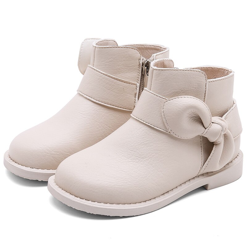 Winter Kinderen Prinses Laarzen Baby Meisjes Boog Enkellaars Kinderen Zachte Schoenen Peuter Zwarte Laarzen Mode Warme Laarzen: WHITE / 8.5