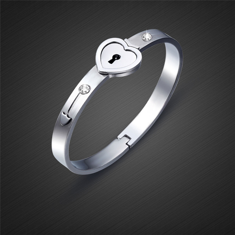 Love Heart Lock Bracelet Stainless Steel Bangles Key Pendant Couple Lovers Jewelry Valentine's Day