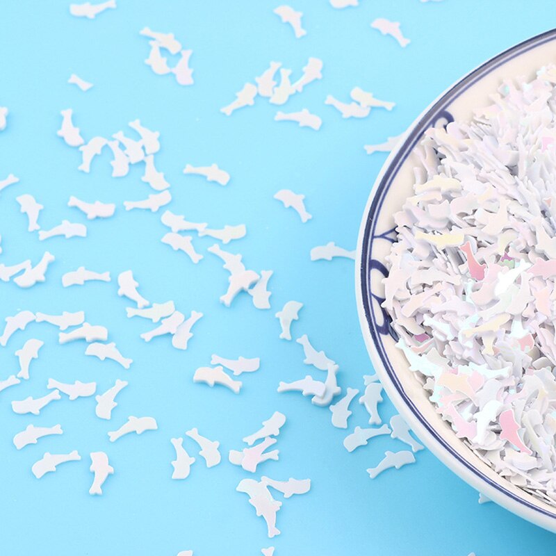 10g Dolphin Sequin PVC Loose Sequins for Crafts Paillettes Sewing Accessories DIY Glitter Confetti Nail Arts Decoration 5*7mm: white
