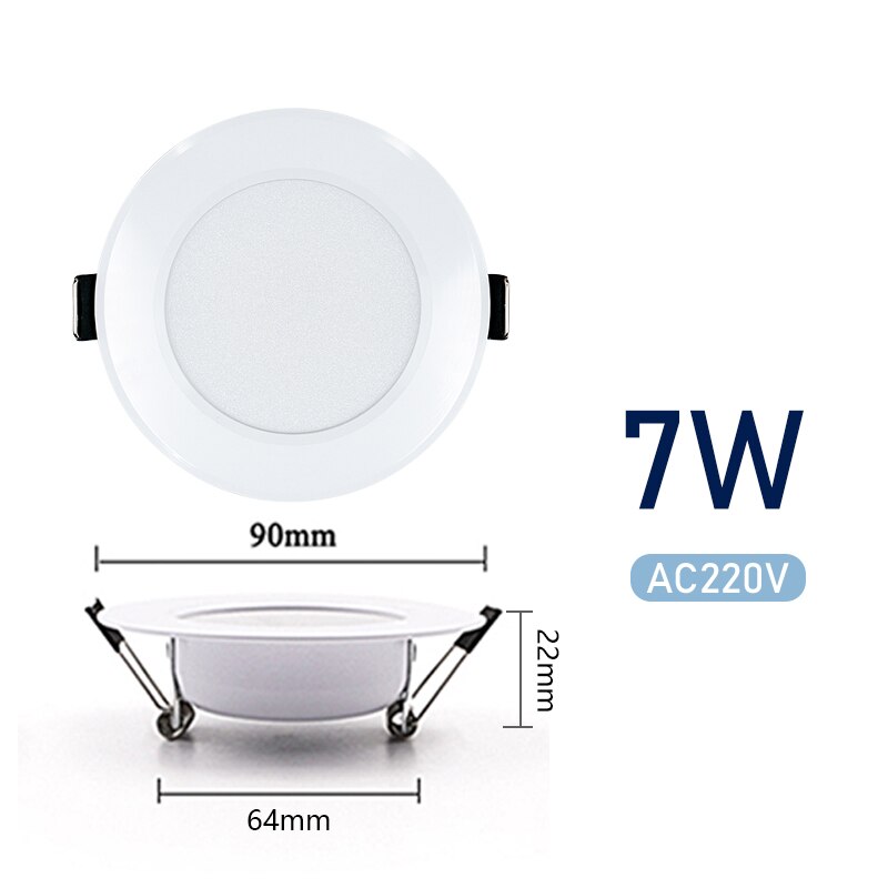 6 stk/parti led downlight 3w 5w 7w 9w 12w 15w rund forsænket lampe  ac220v led loftslys downlights spotlight indendørs belysning: 7w / Varm hvid