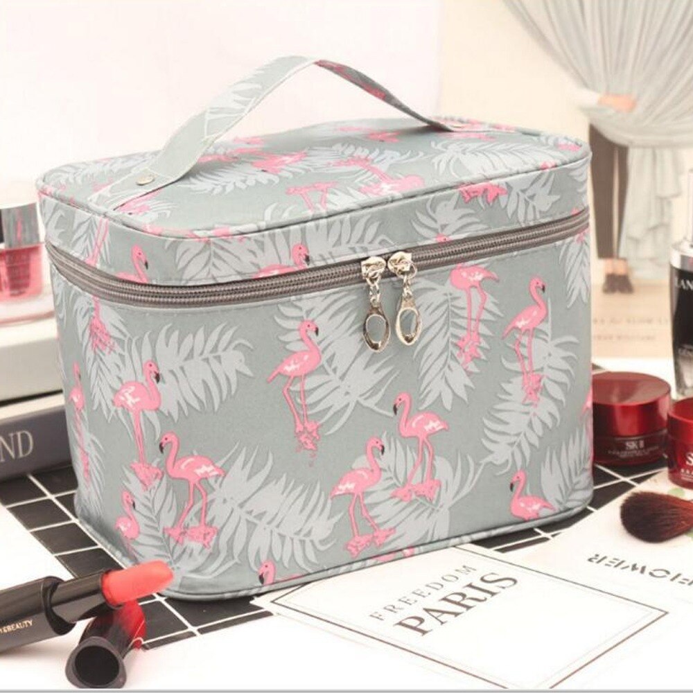 Portable Women Cosmetics Makeup Bag Large Capacity Toilet Travel Bag Organizer Boxes Zipper Bag Beauty Makeup Pouch Waterproof: Flamingo Gary