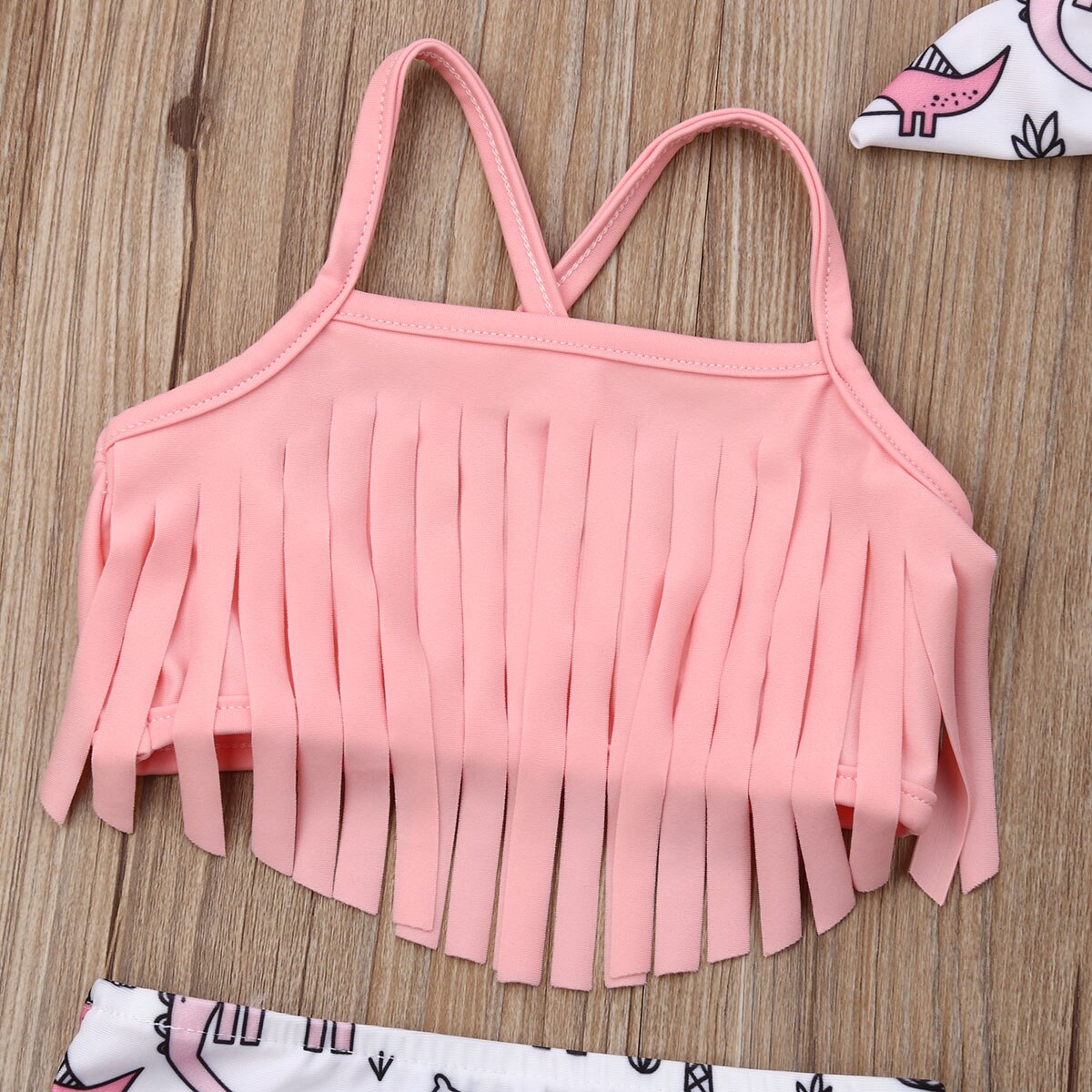 Baby Badeanzug Neue Sommer freundlicher Mädchen Quaste Gurt Spitzen Dinosaurier Unterseite Stirnband 3 Stck Bademode Beachwear-badeanzug 0 -24 M