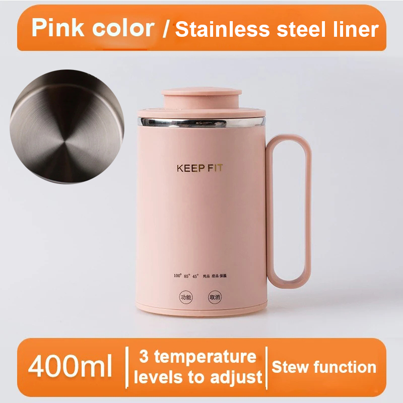 Portable Mini Stew Cup Electric Kettle Water Thermal Heating Boiler Pot Travel Milk Heater Teapot Soup Porridge Slow Cooker: Lavender