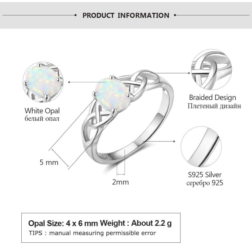 925 Sterling Silver Braided Ring with Oval White Pink Blue Opal Stone Wedding Engagement Rings for Women (Lam Hub Fong)