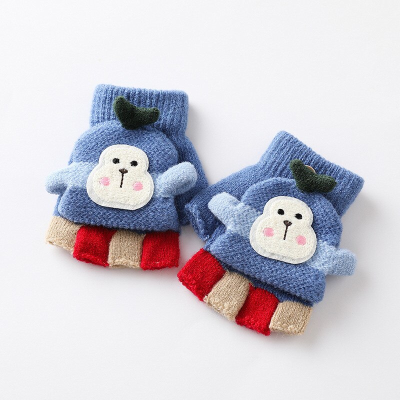 Guanti senza dita per bambini simpatico cartone animato inverno caldo bambini guanti lavorati a maglia morbidi ragazza ragazzo conchiglia guanto mezzo dito guanto bambino: Blue