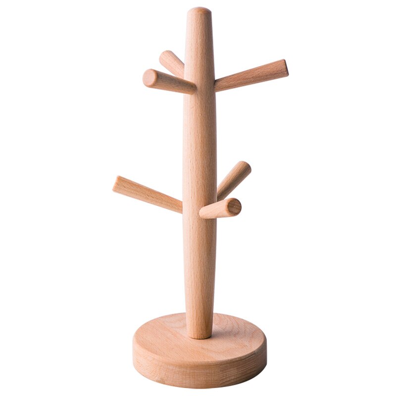 Wooden Coffee Cup Holder Beech Wood Tree Stand Rack 6 Cup Mug Holder Countertop Pantry Stands Mug Shelves Hanger Kitchen Display