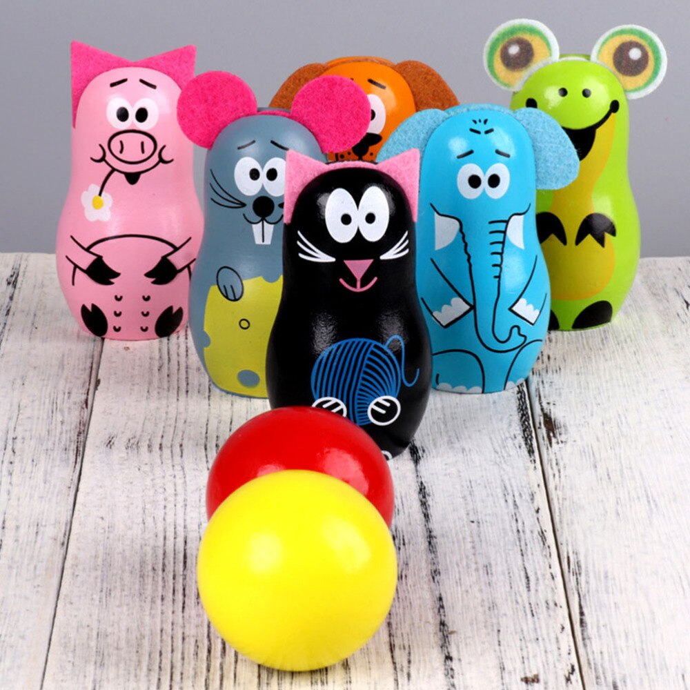 1 Set Children Bowling Set Wooden Bowling Games Cartoon Bowling: Default Title