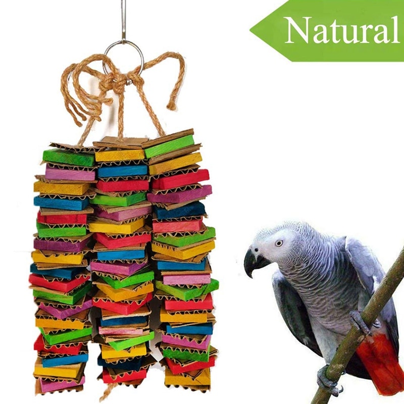 Perroquet jouets pour grands oiseaux carton grand oiseau jouets africain gris perroquet jouets naturel en bois oiseau Cage à mâcher jouet avec pince: Default Title