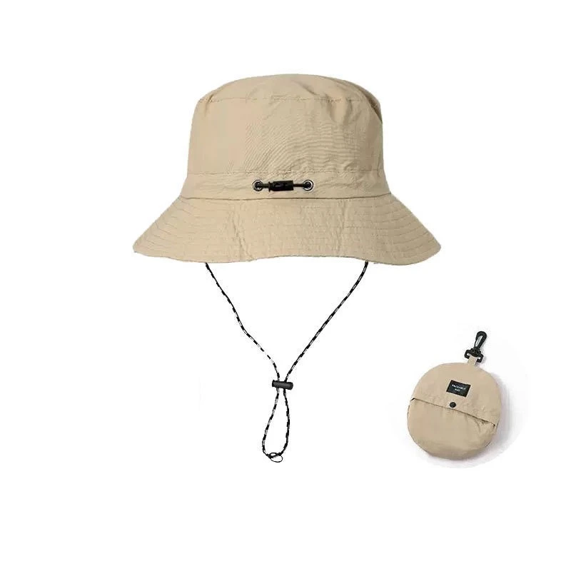Chapeau seau d'extérieur, casquette tout-en-un pliable et à séchage rapide pour la pêche, la randonnée, le sport, de voyage compacte 4 saisons avec cordon de serrage: Kaki