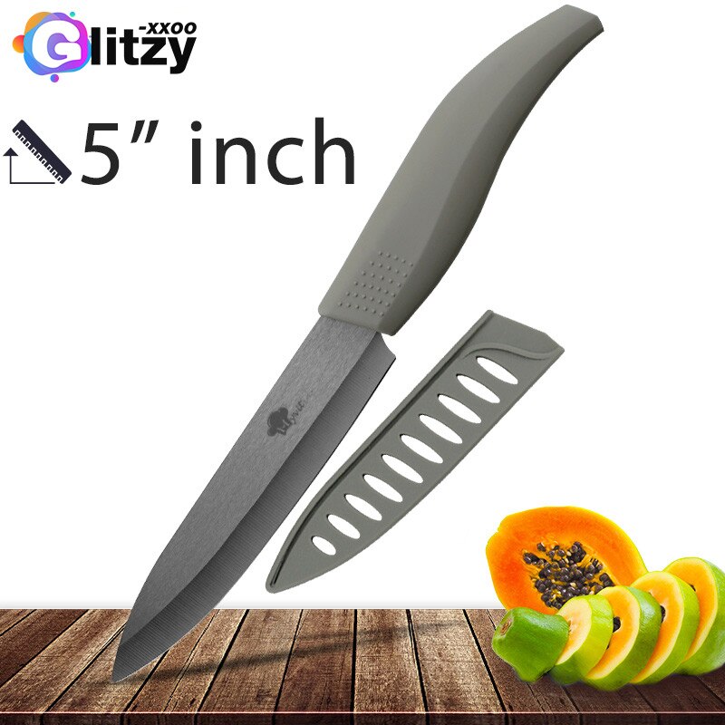 Ceramic Knife 6 5 4 3 inch Kitchen Chef Knives Zirconia Black Blade Utility Slicing Paring Fruit Vegetable Meat Cutter Tool: 5 INCH GREY
