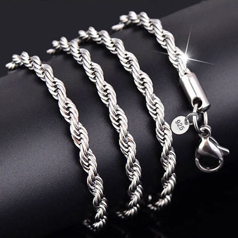 2-4MM Silver plated Twisted Rope Chain For Women Men Silver Choker Necklaces Jewelry 16-30 Inches