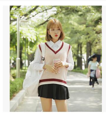 Spring School sweater vest Korean High School Sweater waistcoat Woman: Pink / S