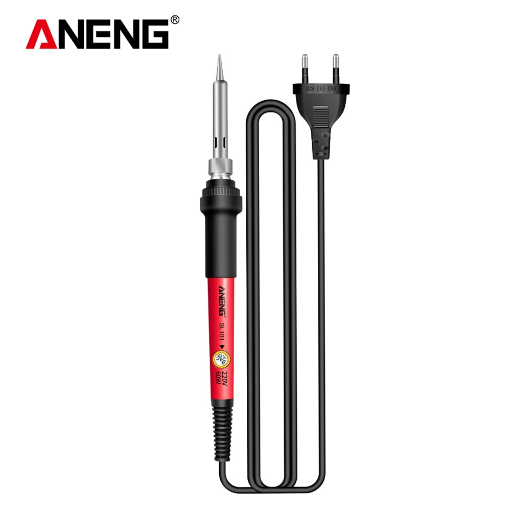 ANENG-soldador eléctrico SL102, 60W, enchufe US/EU, herramienta de soldadura con pantalla Digital de temperatura ajustable, 220V soldadura puntas soldador estaño, soldar electrocauterización portátil: SL101 EU plug