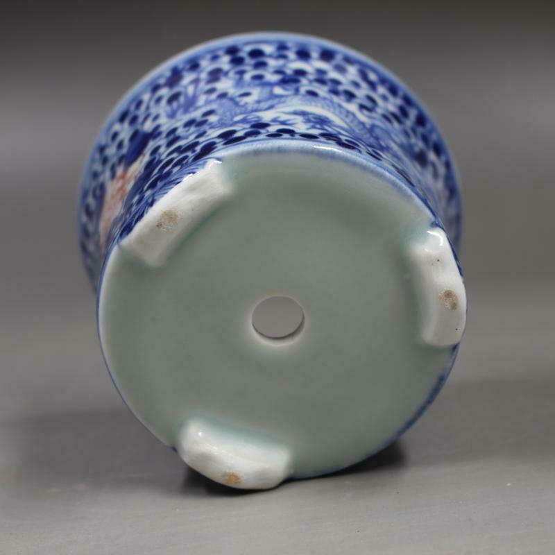 Chinese Blue and White Porcelain Red Flower &amp; Dragon Pattern Succulent Plants Mini Flowerpot Pot Home Ornaments