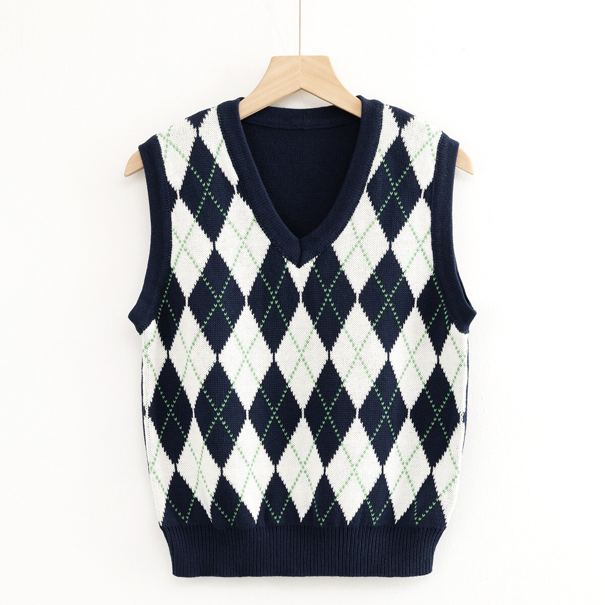 Efterårsstrikket tanktop kvinder vintage argyle sweater vest kvinder strik vest top cropped sweater veste plaid koreansk vest v-hals: Plaid
