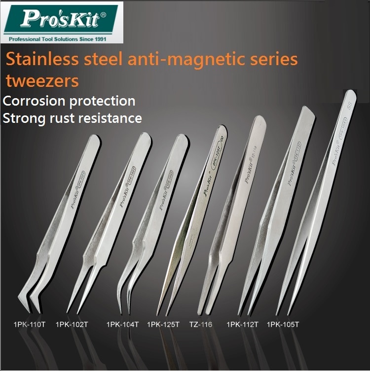 Pro&#39;skit Proskit Isolatie Anti-Magnetische Pincet Rvs Tips Gebogen Tips Fijne Tips Pincet Handje