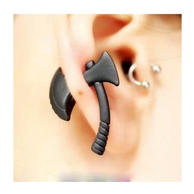 Gothic DIY Black Bat Shaped Ear Clips For Women Girls Punk Dragon Snake Butterfly Ax Vintage Earrings Party Jewelry: ER0109