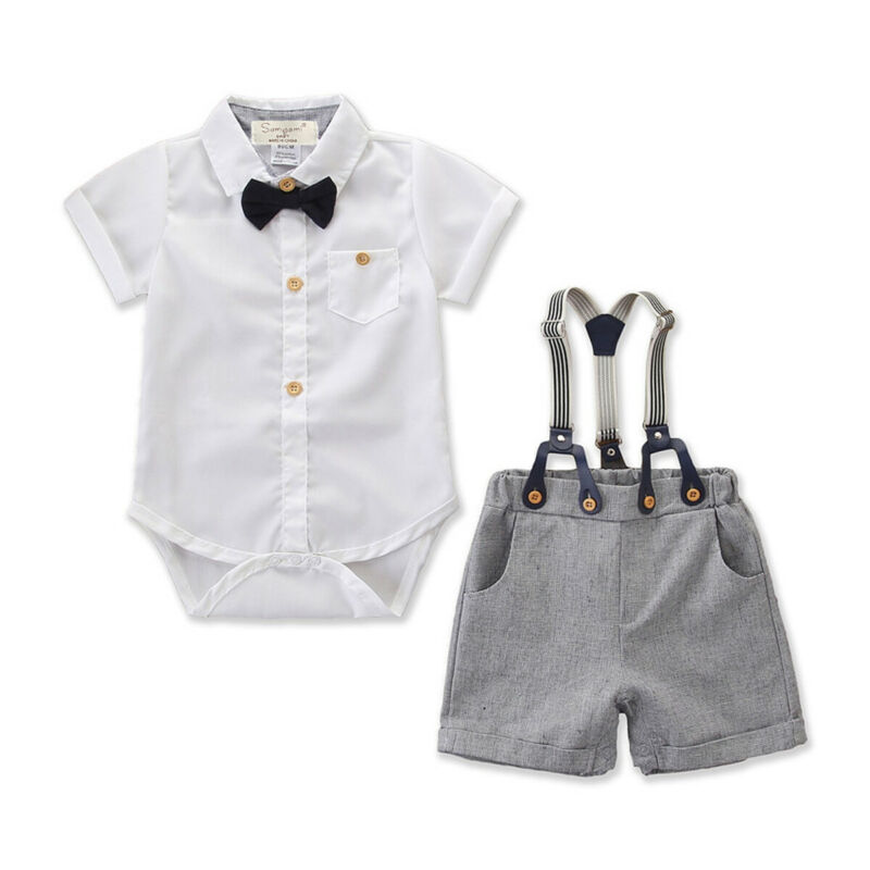 Toddler spædbarn baby dreng gentleman tøj skjorte top bukser shorts outfit sæt