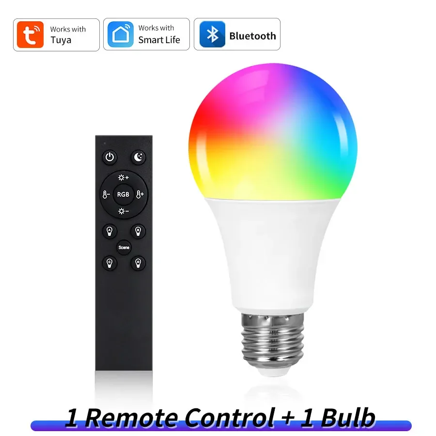 Ampoule LED intelligente E27 Bluetooth 220V 9W 15W 18W, lampe Tuya, application Smart Life, prise en charge RF 2.4GHz, contrôle de groupe à distance, décoration de chambre à coucher et de maison: Rouge / green
