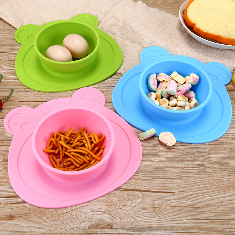 Baby Silicone Bowl Children Silicone Slip-proof Plate Integrated Separate Sucker placemat divided plate
