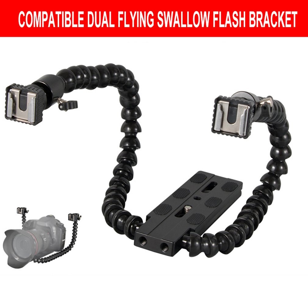 Flexible Dual Arm Camera Flash Bracket Holder Two Shoe Mounts Bracket with Ball Head for Speedlite DSLR Macro Shooting