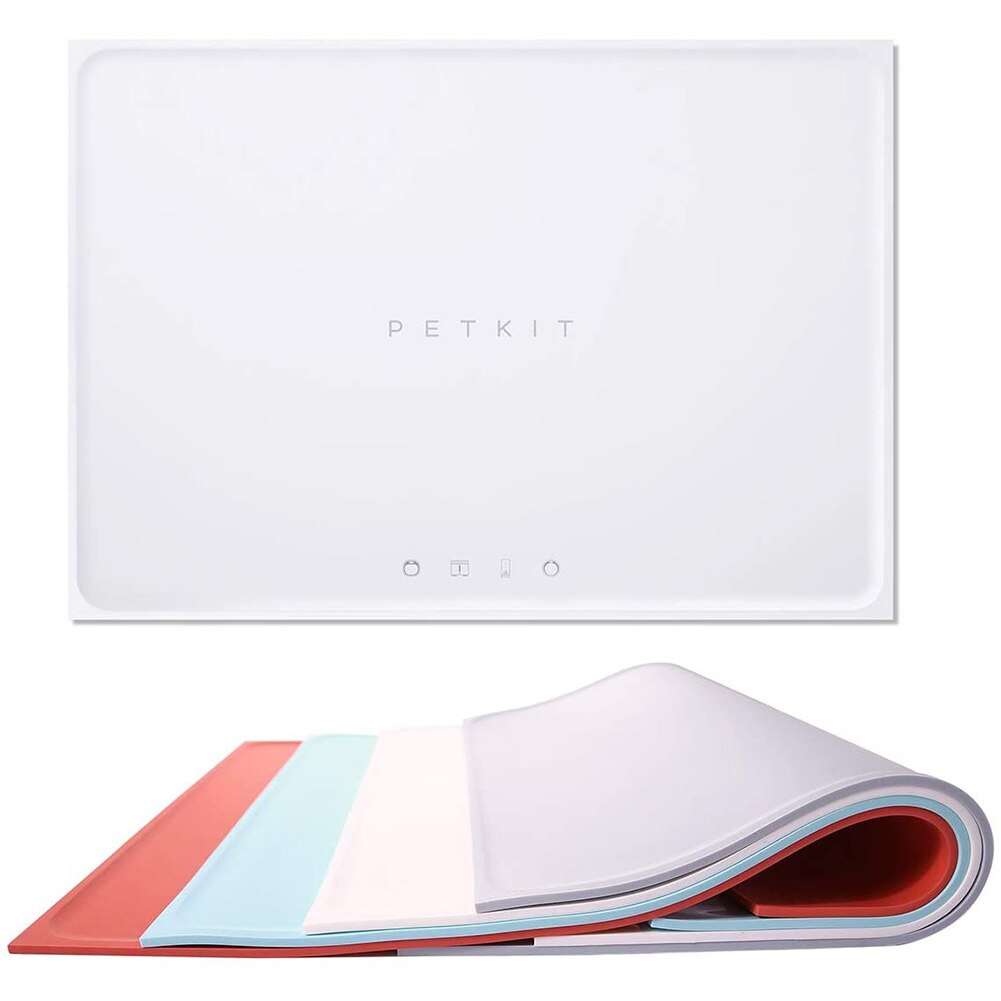 PETKIT Dog Cat Placemat Mat Silicone Waterproof Pet Food Mat,Non-Skid Spill Proof Pet Feeding Bowl Mat Easy to Clean For Puppy: White