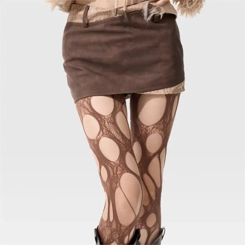 Calza a rete sexy punk strappata a strappo gotico scuro Y2k pizzo calzini firmati francesi calze alte da donna collant intimo per feste