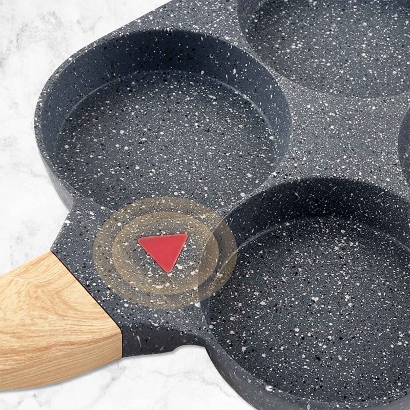 4-Cup Non-stick Ei Pan,7.5 Inch Aluminium Ei Koekenpan, houtnerf Handvat Pannenkoek Pan, Voor Frituren Eieren, Hamburgers
