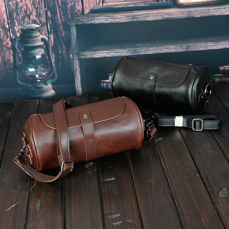 Retro Crossbody Bags Men Bucket Shoulder Bags Barrel Shaped Shoulder Messenger Bag Luxury Men's Crossbody Bag Handbags