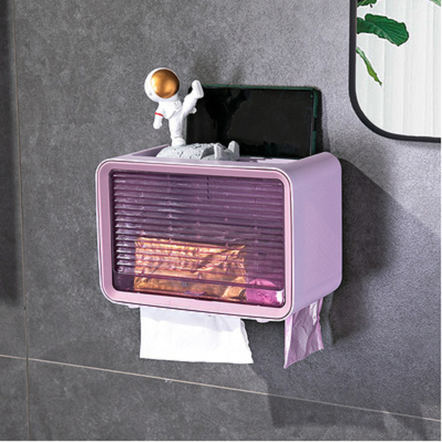 Toilet Paper Holder Wall-Mounted Waterproof Double Layer Storage Box Roll Tube for Toilet Paper Bathroom Accessories: Purple-single layer