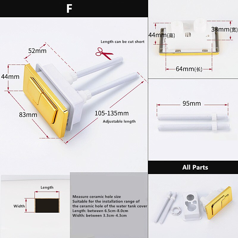 Square toilet push button closestool water tank flush double-press key button switch water tank accessories,JO21019: Square Buttons F