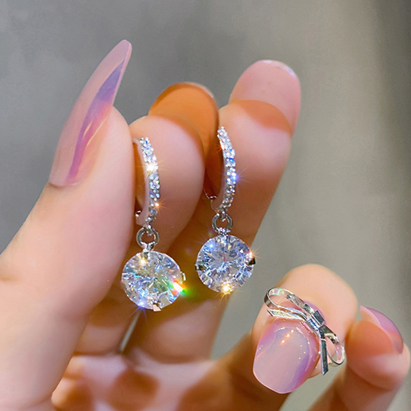 Korean Zircon Water Earrings for Women Shiny Crystal Long Pendant Dangle Earring Girls Wedding Party Jewelry