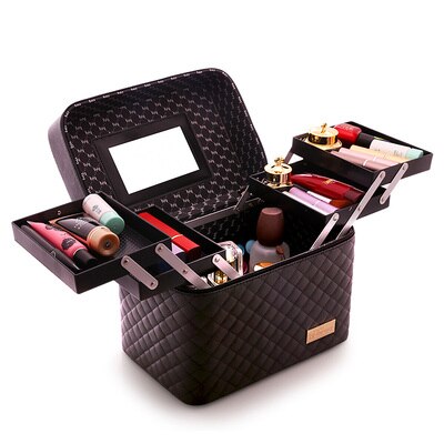 Kvinder stor kapacitet makeup arrangør toiletartikler kosmetik taske flerlags opbevaringsboks bærbar smuk kuffert: 2