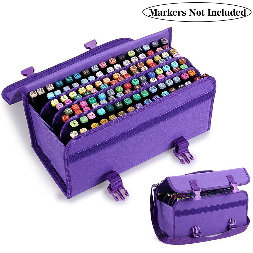 120 Holes Marker Pencil Case School Big Art Marker Pencilcase for Girl Boy Cartridge Box Storage Pen Bag Stationery: purple