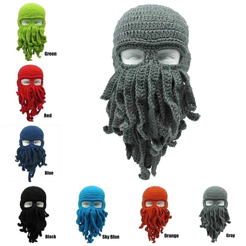 Novelty Funny Party Octopus Beard Hat Unisex Animal Cthulu Crocheted Tentacle Knit Wind Mask Ski Cap Halloween Hats
