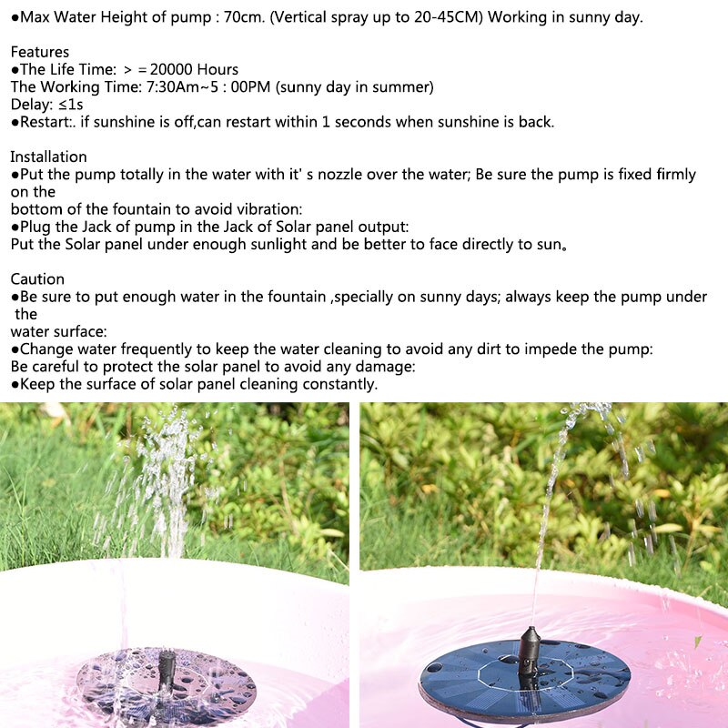 MINI Solar Fountain Round Solar Panel Floating Water Fountain For Garden Home Decor Pond Pool Watering Pump