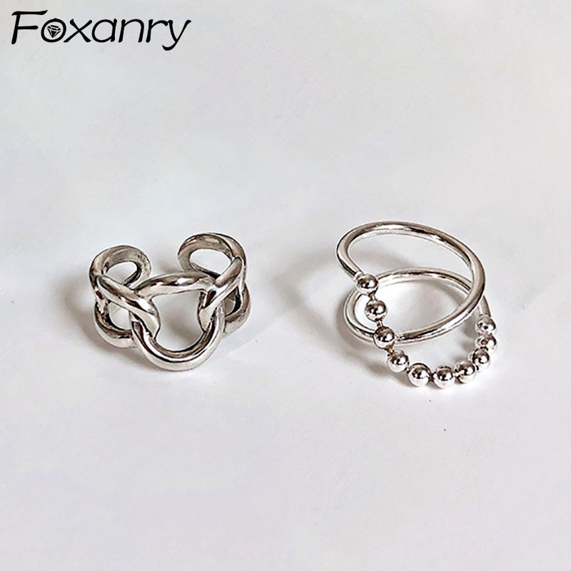 Anillos de plata de ley 925 Foxanry modernos para mujer, círculo hueco Simple geométrico Chian Irregular, de joyería de