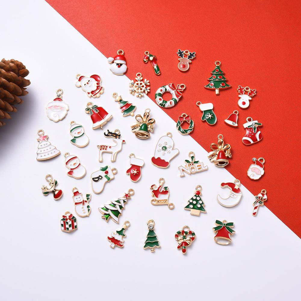 Mixed 38 Christmas drip oil series earrings pendant DIY accessories Santa Claus Bell small pendant