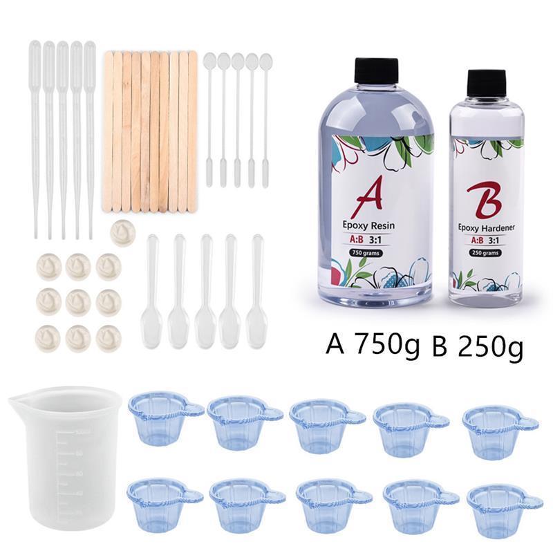AB Epoxy Resin Kit Crystal Clear Hardener Kit Easy Mix DIY Supplies For DIY Art Casting Resin Jewelry Making Accessories: A750g-B250g set