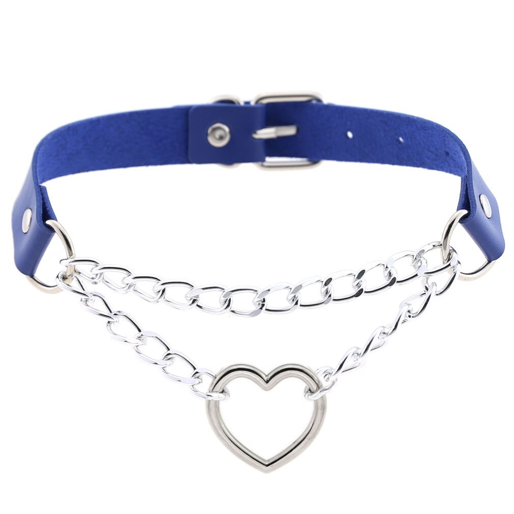 Wollet Jewelry personality PU leather peach heart love collar necklace chain heart-shaped neckband neck chain clavicle: Royal blue