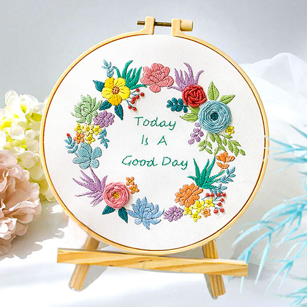 Kit de punto de cruz estampado, bordado de flores, planta, conjunto para principiantes todo incluido para adultos, arte de relajación, artesanía, aro de de cumpleaños