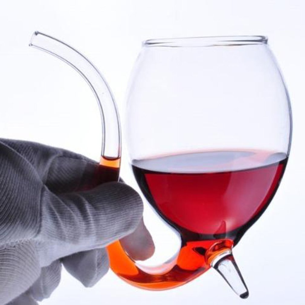 1pc 300ml Devil Red Wine Glass Transparent Cup Mug With Built in Drinking Tube Straw Water Cup for Home Bar Hotel