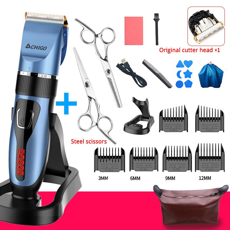 Waterdichte Digitale Display Kinderen Tondeuse Ultrastille Oplaadbare Trimmer Voor Haar Knippen Tondeuse Voor Kinderen: D blue